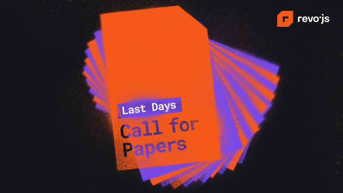 revojsro's tweet image. Want to take the stage at revo.js 2023 and inspire us to rethink, revisit, and revolve? These are the last days to turn your intention into reality!
Apply to our CFP by June 4th, at 23:59 EEST, and join our speaker lineup on 5-6 October in Timisoara: revojs.ro/2023/cfp/