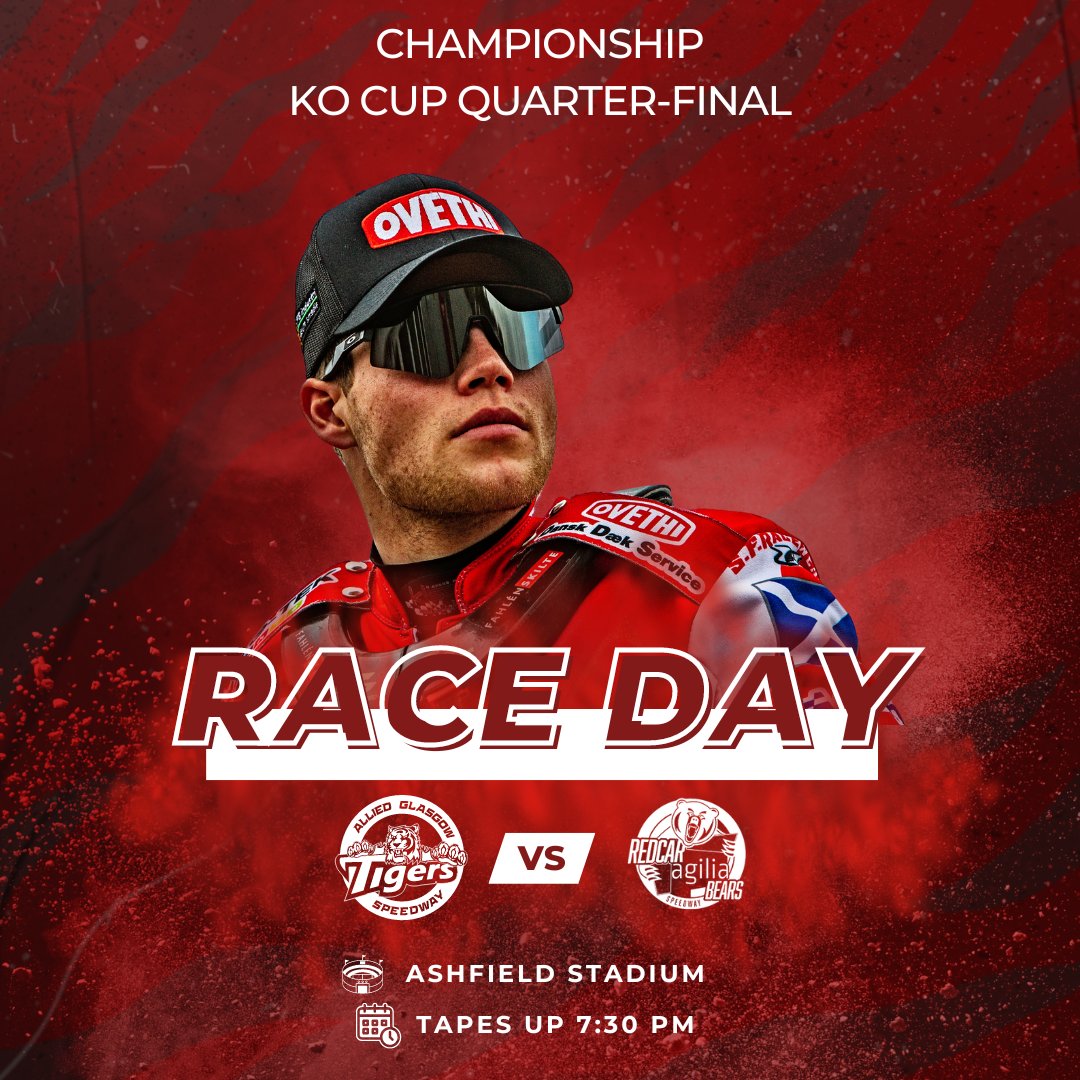 glasgowtigers's tweet image. It's race day 🏁

📍Peugeot Ashfield Stadium
🏆 KO Cup Quarter-Final, second leg
🆚 Redcar Bears
⏰ 7.30pm

Be part of the Ashfield roar, and help the Tigers as we trail to Redcar in the Quarter-Final of the Championship KO Cup 🔥

bit.ly/3OK7HdF 🎟️

#WeAreGlasgow 🔴⚪