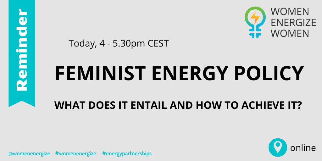 📅 #Reminder ! Join today's virtual #womenenergize event: FEMINIST ENERGY POLICY: live.invitario.com/en/women-energ…

#womeninenergy #womenempowerment #energypartnerships
@BMWK @giz_gmbh @bEEmerkenswert