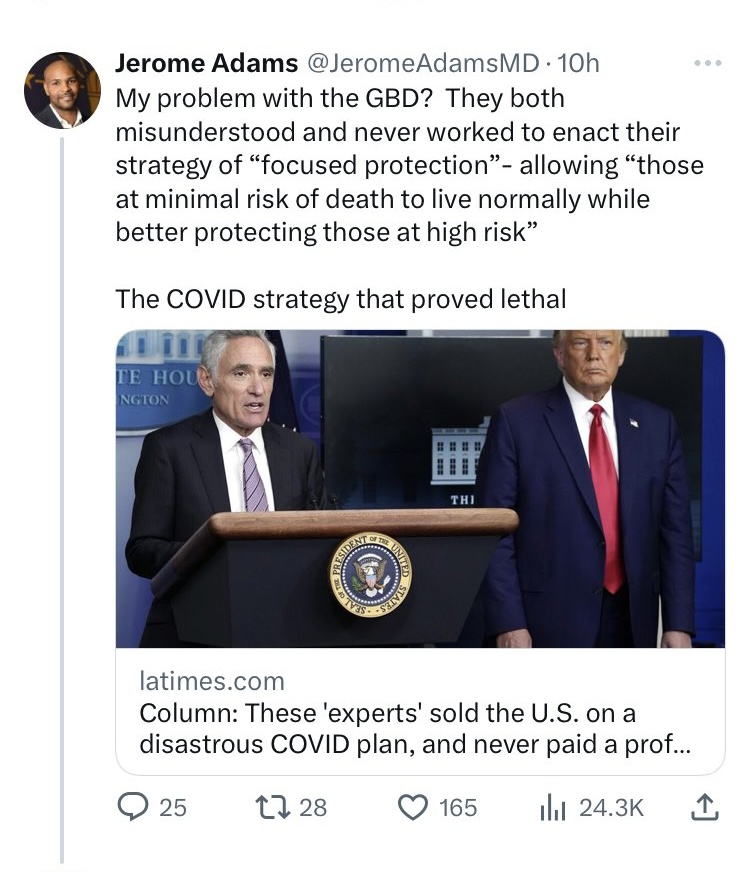 You know, <a href="/JeromeAdamsMD/">Jerome Adams</a>, you were the Surgeon General in charge of the failed and destructive lockdowns, not me. All those kids who lost years of schooling -- that's you. All those small businesses failing -- that's you. And all those covid deaths -- that's also you.
1/2
