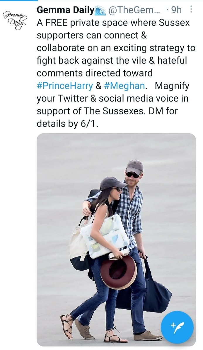 I've never seen this account before. Defending Harry and Meghan has been an individual endeavour that found unity through common values, causes, and community. Nothing else needed.

 #Sussexsquad do not give your info to anyone. This looks like another Kensington Palace/Rota spy.