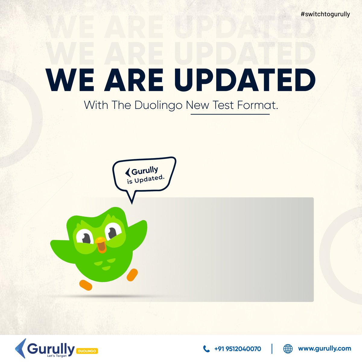 Hooray!!!

We are updated, are you?
The new DUOLINGO test format is updated on Gurully!
#SwitchtoGurully #DuolingoUpdates #DuolingoUpdate #DETUpdate #DET #DuolingoEnglishTest #DuolingoTest #Duolingo #Gurully #GurullyPracticePlatform