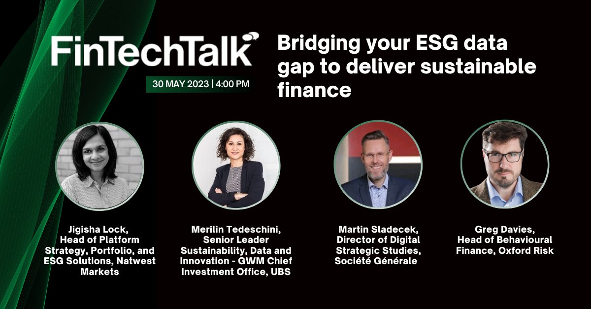 BiznessReporter's tweet image. 🍃 What is the macro nature of the #ESG data industry currently? Is it possible to use existing data assets to bridge the gap in ESG?  

🎙 Join #FinTechTalk Host Charles Orton-Jones at 16:00 today!

📝 Register here: bit.ly/3N2wLv6
#InvestTech