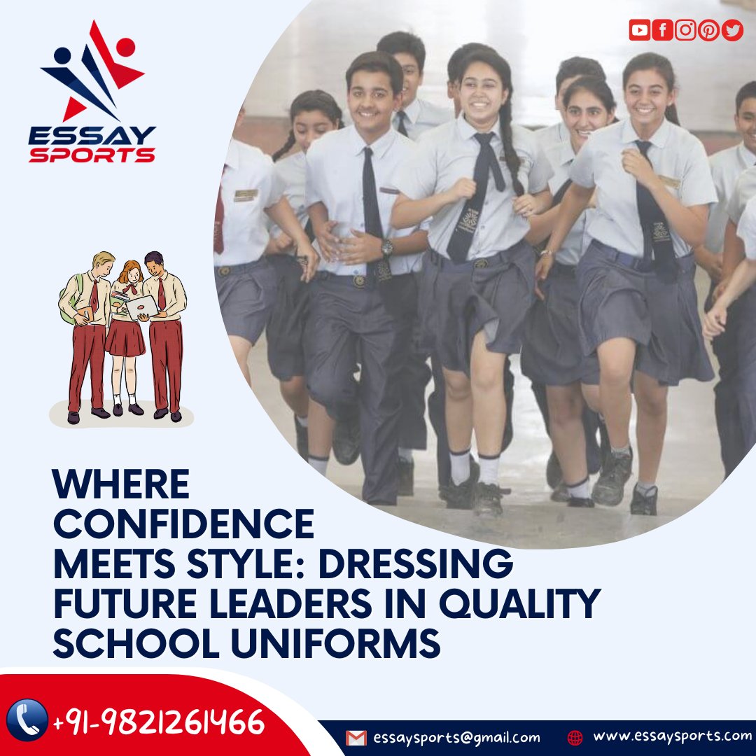 Inspiring Confidence, Fostering Unity: Outfitting Students with Exceptional School Uniforms 📚👔
For more enquiry plz visit us or call us
💻 essaysports.com
📞+919821261466
#EssaySports #schooluniforms #UniformManufacturer #QualityUniforms
#SchoolStyle #DressForSuccess