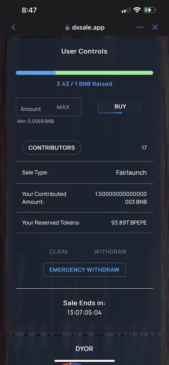 I dare someone to contribute more than 1.5 BNB to the $BPEPE fairlaunch!! 🤠 Go here! dxsale.app/dxsaleview?sal…