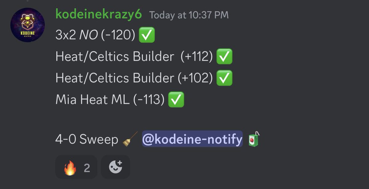 KodeineKeas's tweet photo. Heating up ✅✅✅ 4-0 Sweep 🧹🧹 https://t.co/Ic7I13mpZw ↩️  @MassVPicksStaff #GamblingTwitter #Discord https://t.co/YEOpLVSfre