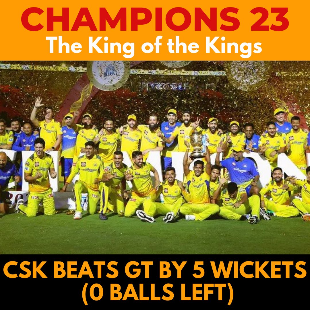 IPL 2023 Finals: CSK Vs GT
CSK beats GT by 5 Wickets (DLS Method)
shorturl.at/clsF6

#IPL2023 #IPL2023Finals #MSDhoni
#jadeja
#chennaisuperkings
#cskvsgt #iplupdates #MSDhoni𓃵 #IPLFinal2023  #iplfans #iplfever #iplnews #IPLChampions #CSK #CSKvsGT #cricket