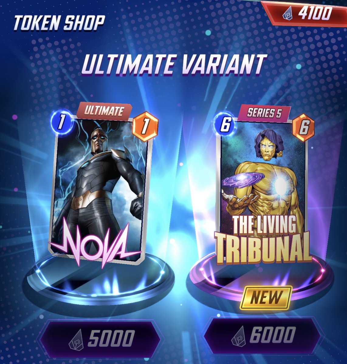 just a few tokens shy of being able to get Living Tribunal. that Nova variant though! wallet, forgive me for what I’m about to do… #MarvelSnap