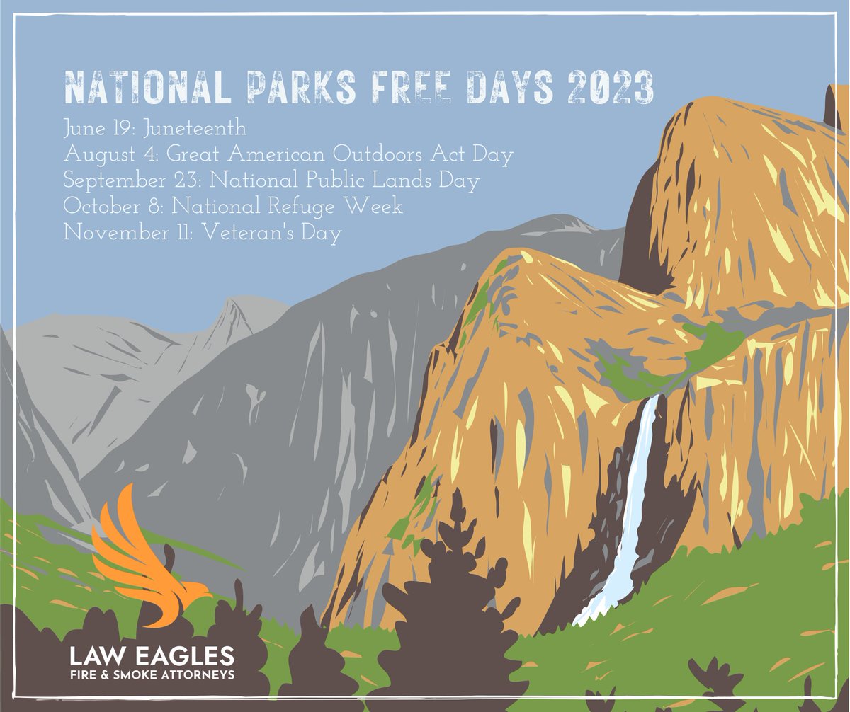 There are five more free days at the National Parks this year! #nationalparks #freedays #laweagles #attorneys #veteranownedbusiness #california #wildfires #fireandsmoke #smokeandfire #smokedamage #insuranceclaims #insuranceclaimdenial #insuranceclaimlawyer #insuranceclaimlawfirm