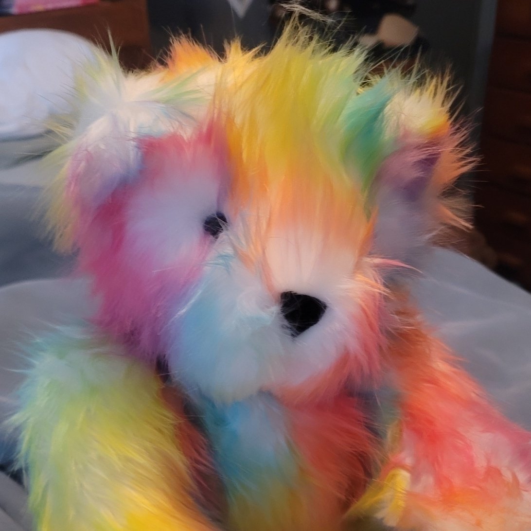 IamDieselBear's tweet photo. Skittle Bear's taking over my profile pic for awhile, because the world needs more love, inclusion, and support. And more hugs, of course! 🌈🧸 #LoveIsLove @VTTeddyBear #Pride https://t.co/zZSuYpXJgI