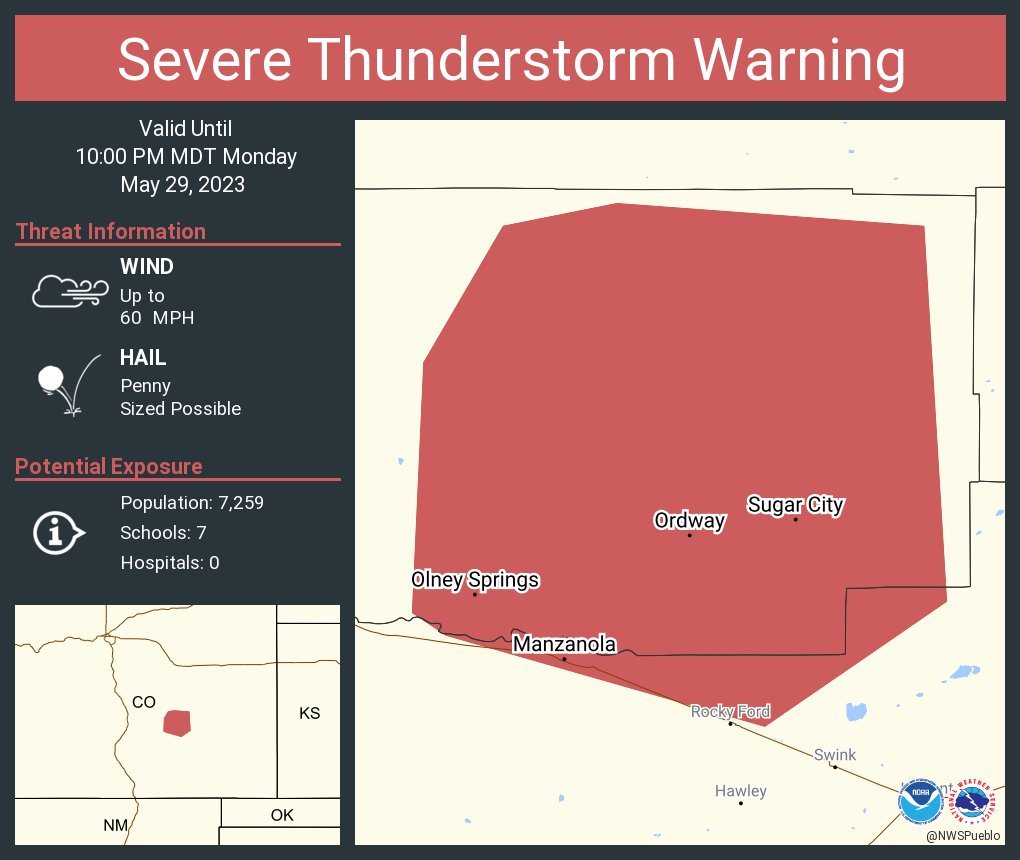 NWS Pueblo on Twitter "Severe Thunderstorm Warning continues for