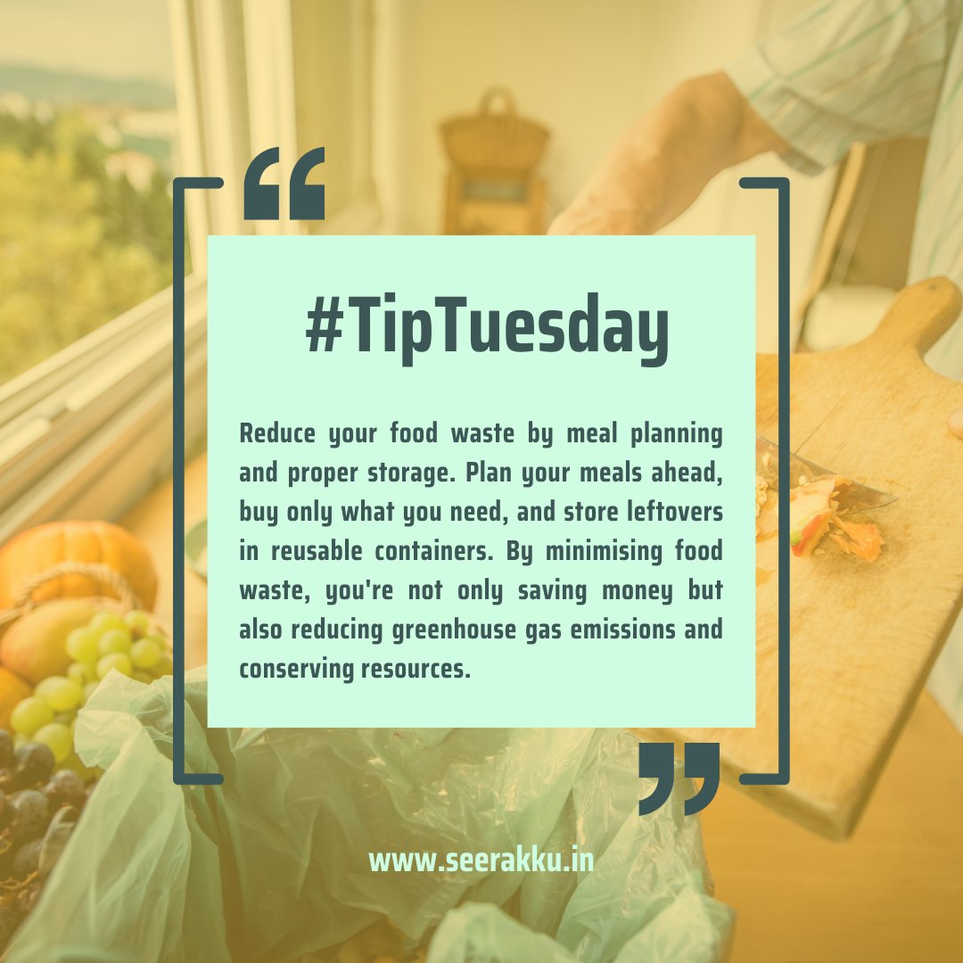 #TipTuesday

🌿✨ Minimize food waste, maximize impact! 🍽️💚 

Plan meals, store leftovers in reusable containers, and reduce emissions. Share your tips and experiences in the comments. Together, let's create a sustainable world! 🌍💪 

#Sustainability #ReduceFoodWaste #Seerakku