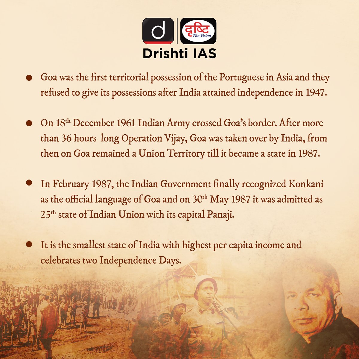 Take a glimpse into the #Past with us by remembering the #Events, #Achievements, and milestones that shaped our nation's #History with #TodayInIndianHistory

#DrishtiGuideToGS #Goa #State #Ancient #MayEvents #IndianHistory #UPSC #UPSC2023 #IAS #CSE #DrishtiIAS #DrishtiIASEnglish