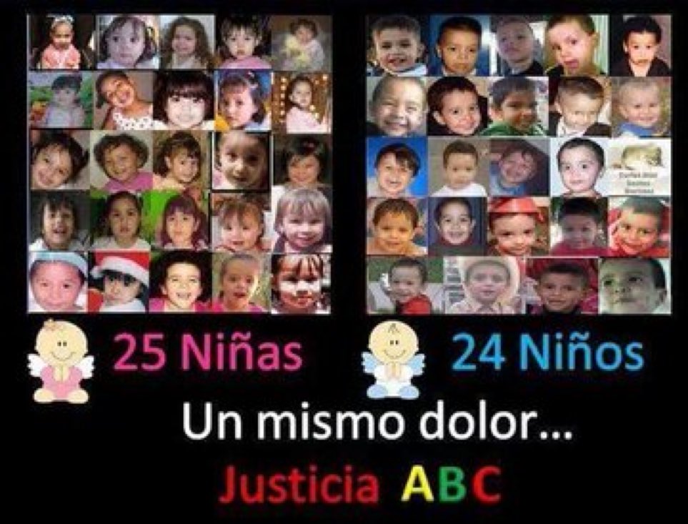 #GuarderíaABC
2009
En Sonora, el incendio de esta guardería provocó la muerte de 49 bebés y reveló el engaño de entregar ese servicio a particulares sin garantizar las mínimas condiciones de seguridad
¡Hoy sabemos que fue un Crimen de Estado!
#ParaCalderónyMargaritaJuicioyCastigo