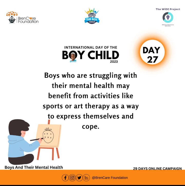 An outdoor activity will go a long way
 #Boysmentalhealth
#mentalhealthawareness
#mentalhealthmatters
#Seeksupport
@brencare_f