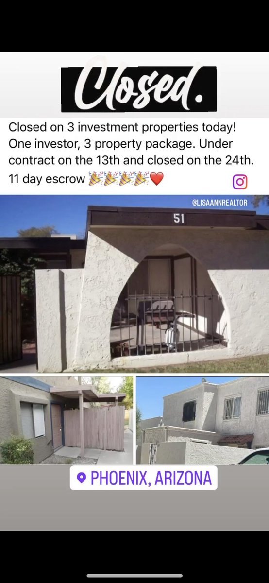 Closed in 11 days, a great 3 property investor package. One in Phx, the other two Mesa and Chandler Arizona. #justsold #justclosed #investor #investingstrategy #investors #phoenixhomesforsale #justlistedhomes #mesaaz #chandleraz