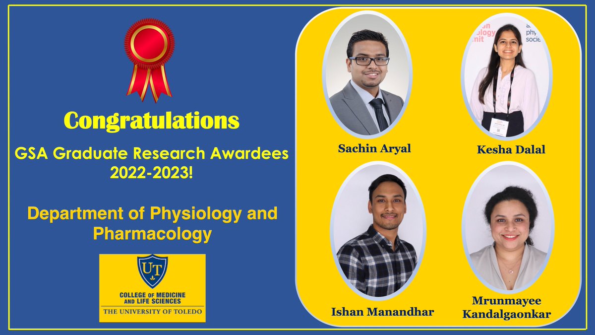 Congratulations, <a href="/SachinAryal9/">Sachin Aryal</a>  Kesha Dalal <a href="/IshanManandhar3/">Ishan Manandhar</a>  and <a href="/mrunMMayee/">Mrunmayee R. Kandalgaonkar</a> on bagging the <a href="/utoledogsa/">UT GSA</a> Graduate Research Award, 2022-2023!👏