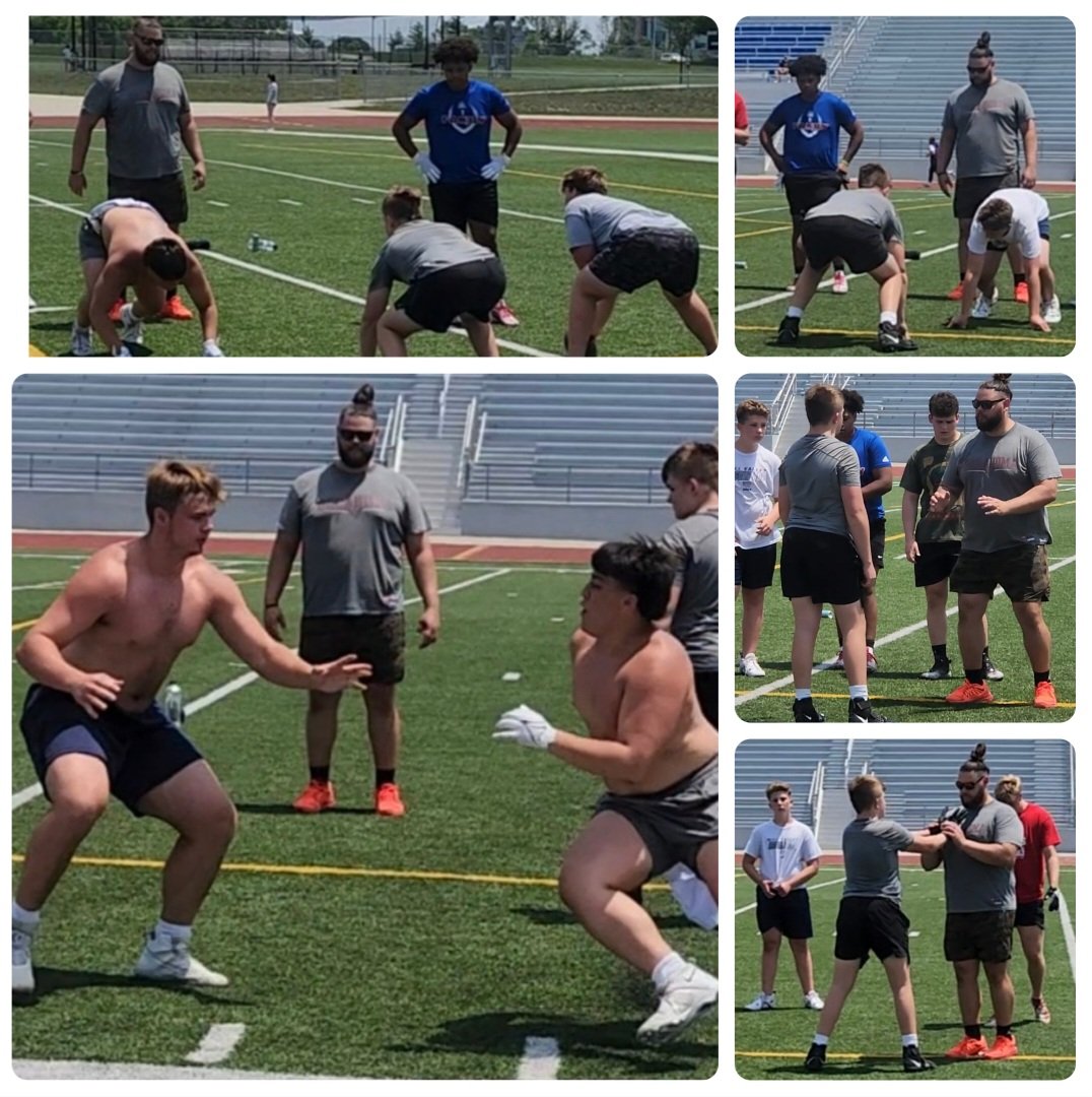 Matt_Savich's tweet photo. The process continues for @KingstonSavich. Great experience getting reps with the upperclassmen today at @EOE_KC as @ChrisGomez54 gives his critiques to continue to improve position I.Q and technique. 💯🏈 #Trenches #RepxRep #ElevateOrEliminate #FearNothingAttackEverything https://t.co/435mGoNsqq