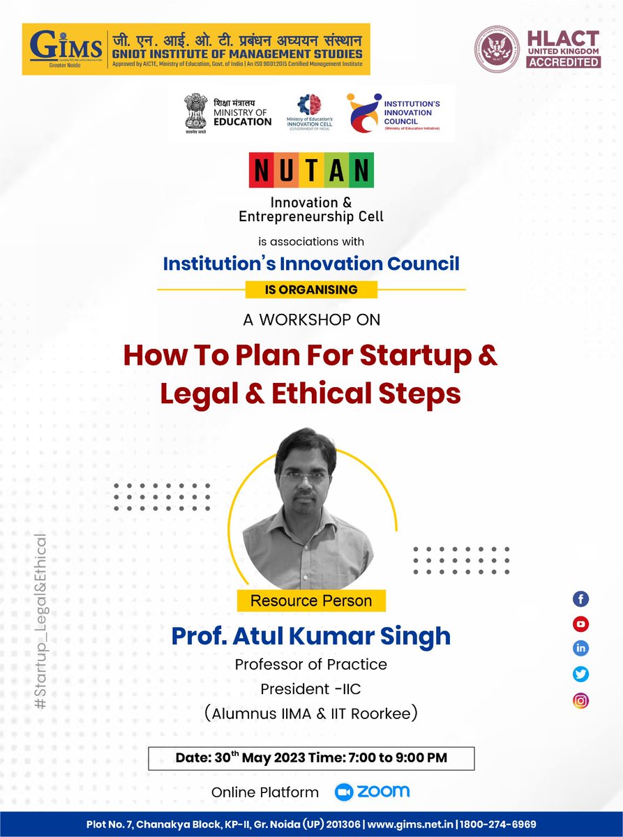 The Startup Incubator is organising a Session on “How to Plan for Startup & Legal & Ethical Steps” on Tuesday, May 30, 2023 for its PGDM 2022-24 Batch.

#GNIOT #GIMS #PGDM #GreaterNoida #EntrepreneurshipMatters #LegalEthicalSteps #StartupSuccess #InnovationAndGrowth