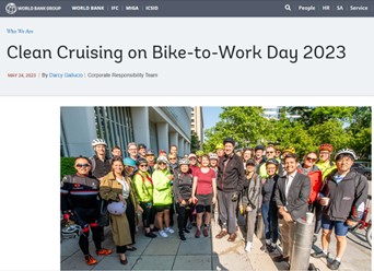 Photo from the #Bike2Work Day in Bishkek made it to the main World Bank Intranet Page 🚴 Kewl!