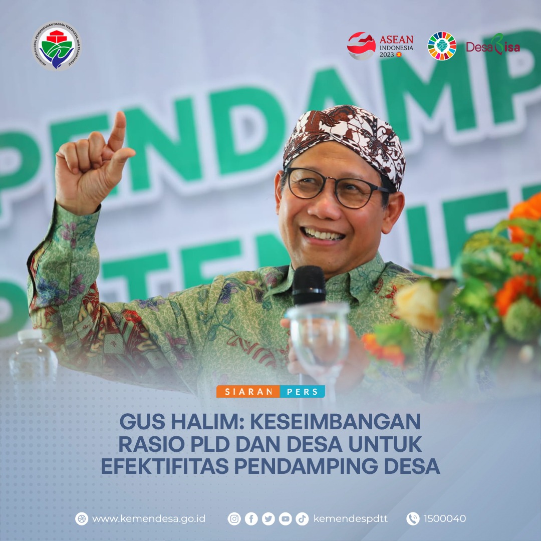 Mendes PDTT Abdul Halim Iskandar meminta agar rasio jumlah  SDM Pendamping Lokal Desa (PLD) dan desa seimbang.
 
Dengan demikian proses pendampingan desa bakal kian memberikan dampak positif  bagi percepatan pembangunan desa.

#KemendesPDTT
#SDGsDesa
#DesaBisa
#MulaiDariDesa