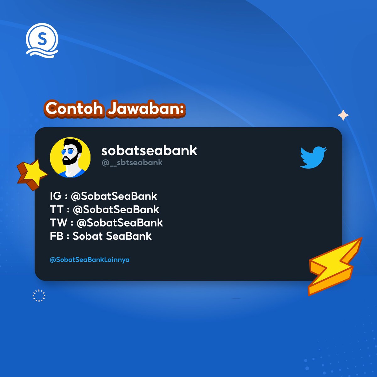 SeaBankID's tweet photo. 🌟GIVEAWAY IPHONE 13 #GEPREKSEABANK 🌟

Yuk cek dan ikuti S&amp;K berikut:
1. FOLLOW semua media sosial SeaBank Indonesia,
2. REPLY username IG, FB, TW, TT &amp; TAG 1 teman kamu!
3. Cek slide ketiga untuk cara menjawabnya!

Info selengkapnya bisa cek di slide kedua!😊 #SeaBankID https://t.co/Bb7i9wdhQZ
