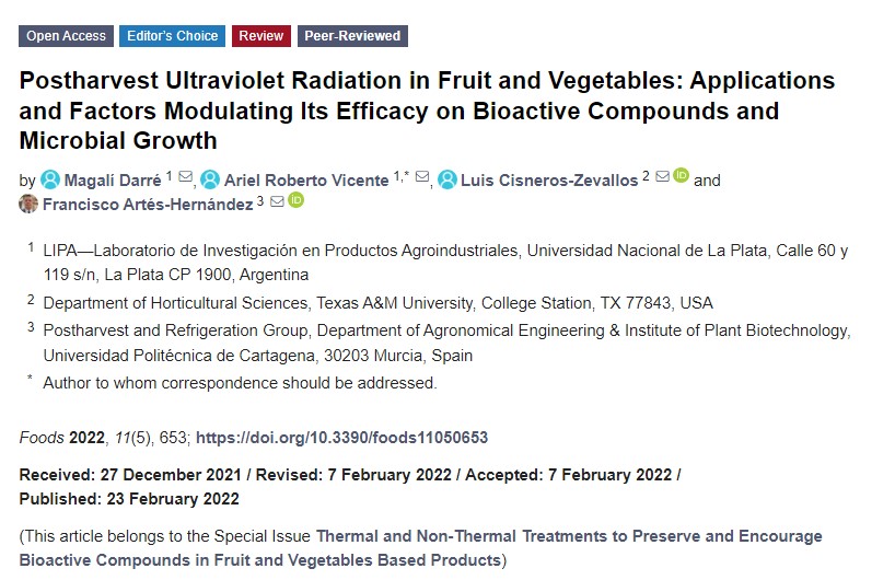 #foodsmdpi Editor’s Choice Articles🔍
🛎️Welcome to this article "#Postharvest #Ultraviolet Radiation in #Fruit and Vegetables: Applications and Factors Modulating Its Efficacy on Bioactive Compounds and Microbial Growth" by Magalí Darré et al.
👉Link: mdpi.com/2304-8158/11/5…