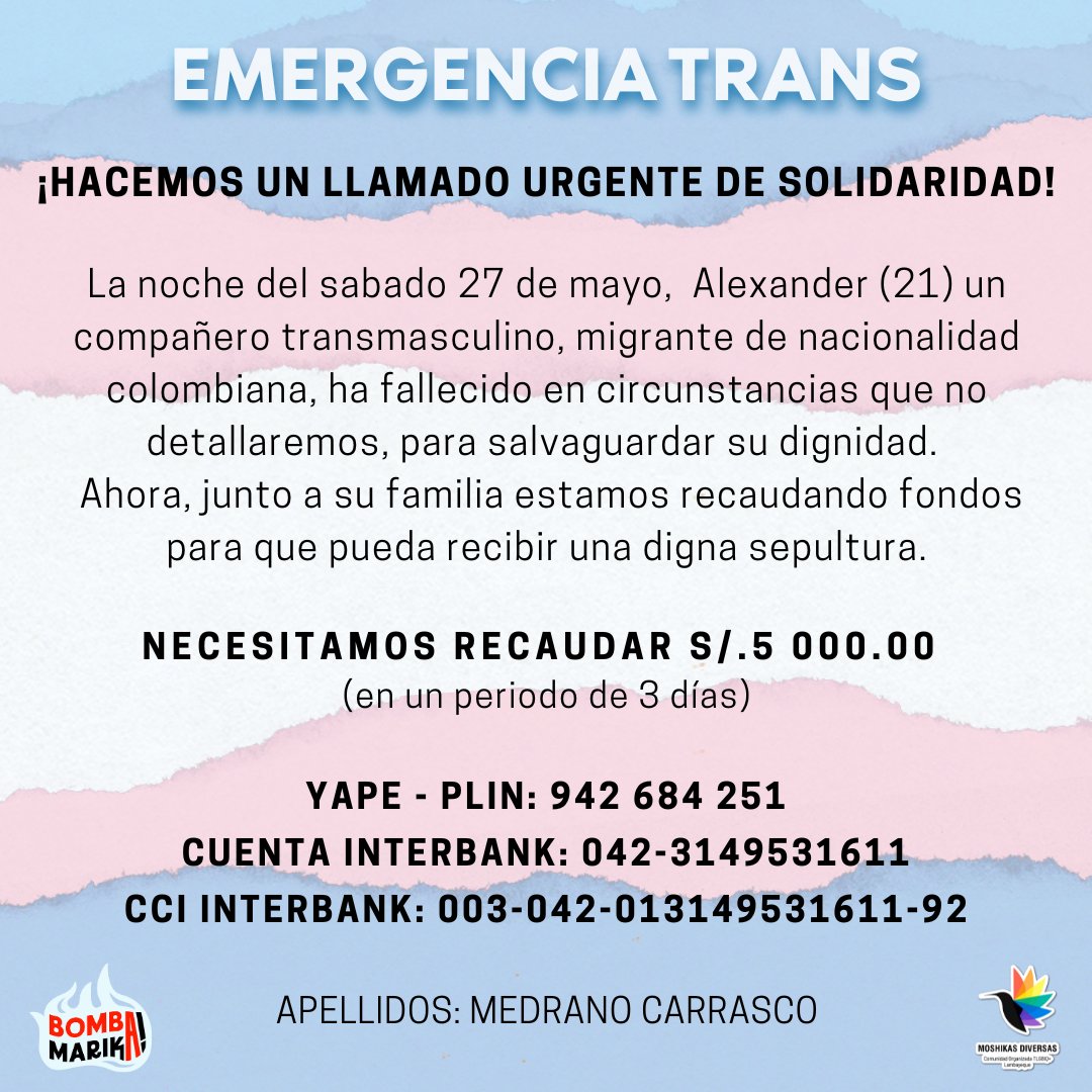 moshikasdiversa's tweet photo. 📢 HACEMOS UN LLAMADO DE SOLIDARIDAD URGENTE 🏳️‍⚧️
.
.
.
#emergenciatrans #transman #Colombia https://t.co/2t0uvhuOIv