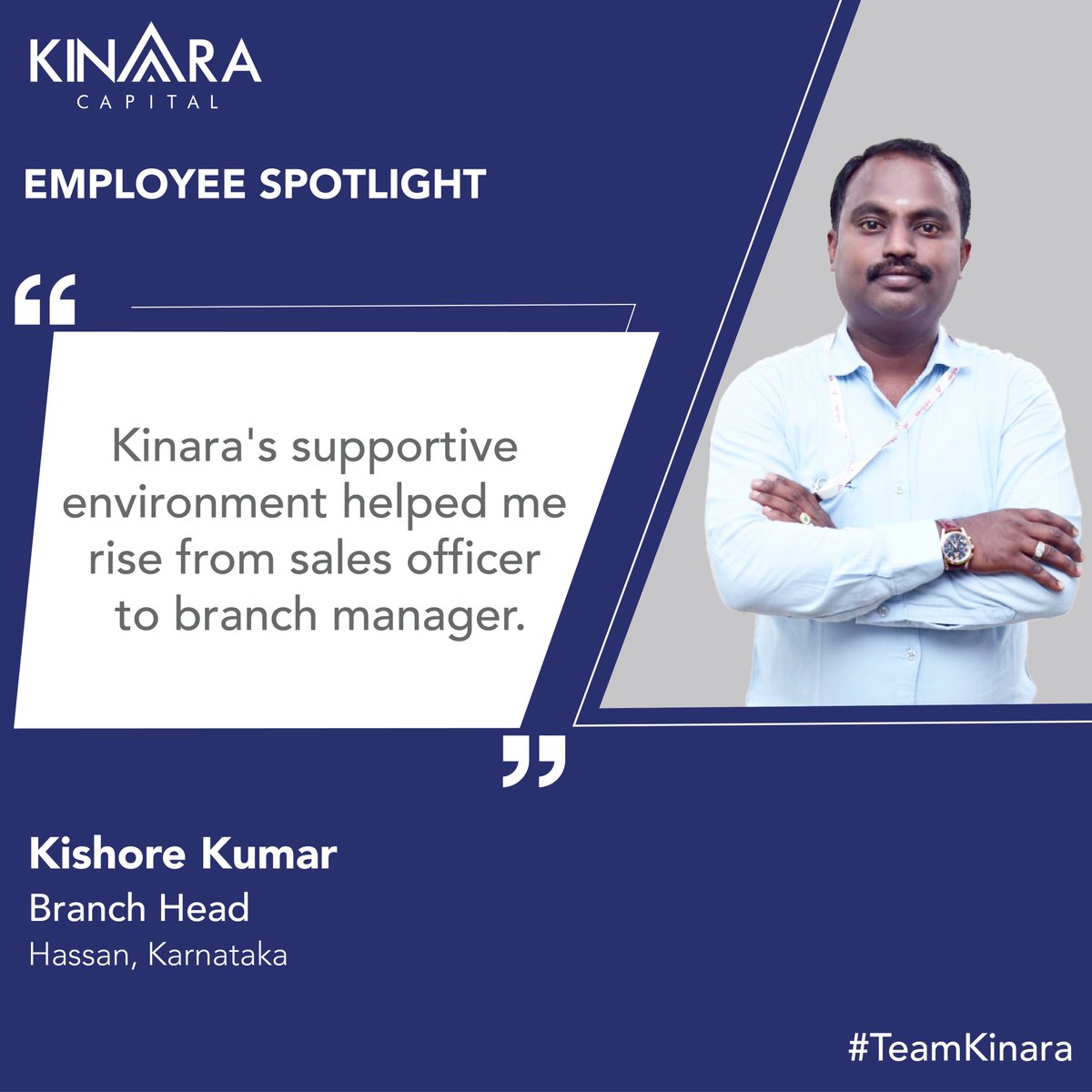 This week's #EmployeeSpotlight features Kishore Kumar, our #BranchHead, from #Hassan #Karnataka who shares, 'I was able to make the most of my field experience to quickly rise through the ranks.'

m.knra.io/MeetKishore

#KinaraCapital #TeamKinara #careerinsales #SalesJobs