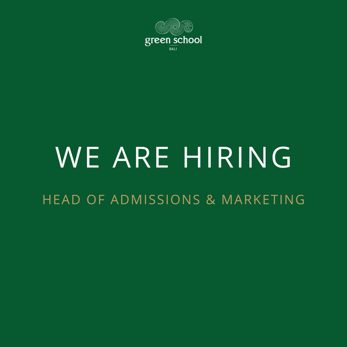 We are #recruiting in Bali for the Head of #Admissions &amp; #Marketing role, responsible for recruiting Green Schoolers &amp; growing our community. We are looking for a team-oriented leader who is collaborative, empathetic &amp; social - Is this you?  Apply here: lnkd.in/d7a-rJK