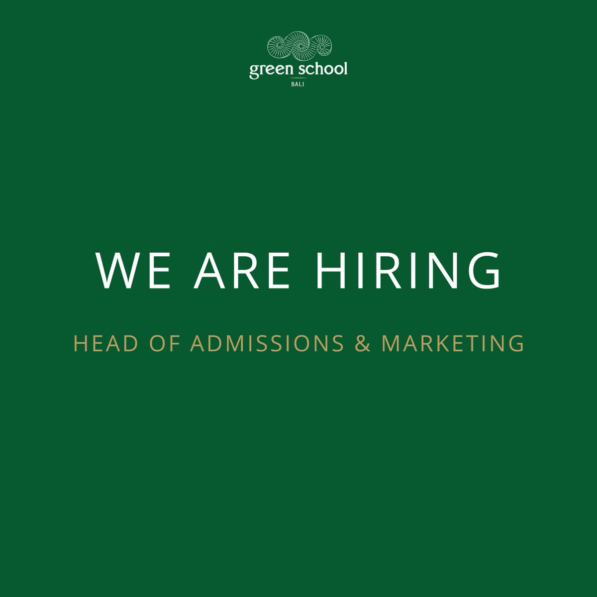 We are #recruiting in Bali for the Head of #Admissions & #Marketing role, responsible for recruiting Green Schoolers & growing our community. We are looking for a team-oriented leader who is collaborative, empathetic & social - Is this you? Apply here: lnkd.in/d7a-rJK