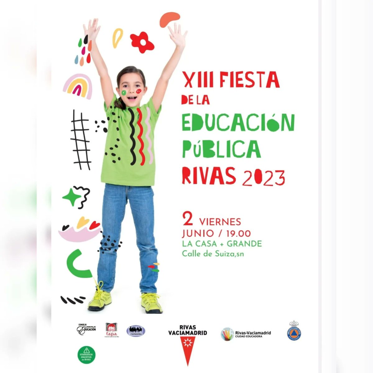 Familias y profes del Hans participamos en la Fiesta de la Educación Pública de Rivas. Ven a disfrutar de nuestras actividades en la Casa+Grande. 
Os esperamos este viernes 2 de junio a las 19h