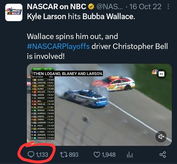Asteroid4914's tweet image. The outrage when Bubba Wallace right rears Kyle Larson vs. The outrage when Chase Elliott right rears Denny Hamlin