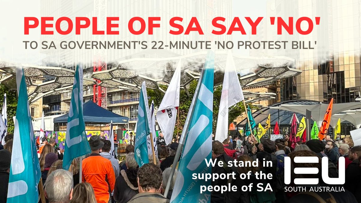 Unions and other humanitarian agencies rallied this morning to call on the government and politicians to withdraw the hastily created ’22 minute bill’ attacking our rights to take any protest action.

#ProtectProtest #saparli #HumanRights
@PMalinauskasMP @SAUnions