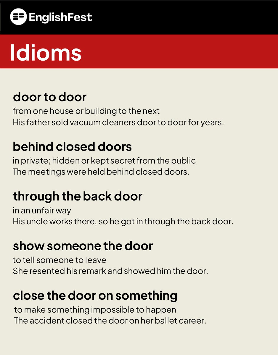 Idioms with DOOR

englishfest.id/idioms