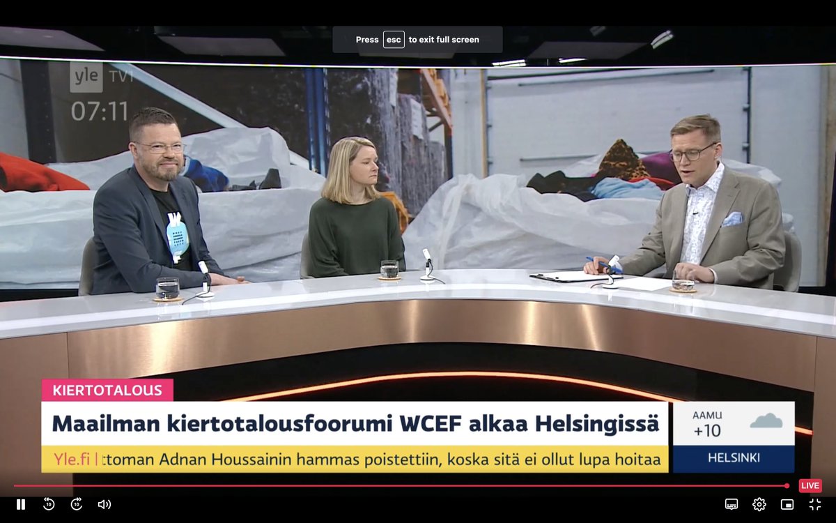 "Maailmassa käytetään vuodessa 100 miljardia tonnia materiaaleja, joista 90% ei palaudu kiertoon. Kiertotalouden investoinnit ja innovaatiot pitää saada nyt liikkeelle", sanoo @kherlevi.

Maailman kiertotalousfoorumi @wcef2023 alkaa tänään. Tule mukaan: wcef2023.com