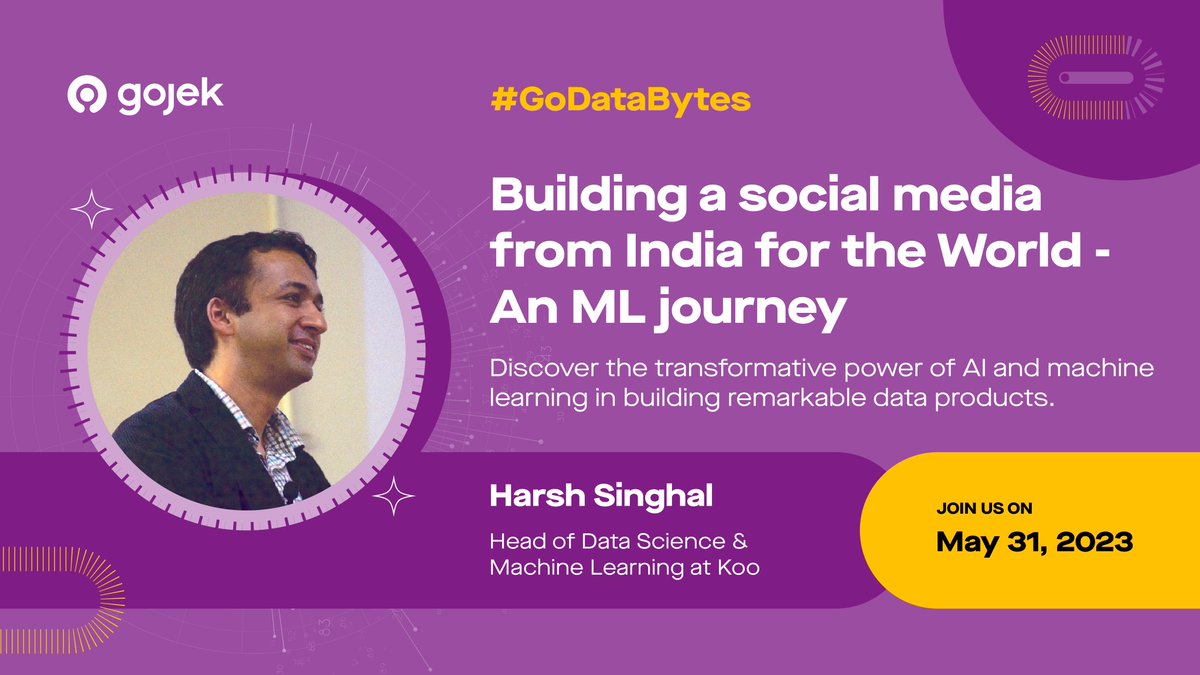 Gojek Tech (@gojektech) on Twitter photo Join us for the latest #GoDataBytes session with
<a href="/HiHarshSinghal/">Harsh Singhal</a>! Harsh shares his journey in building ML-powered product features such as ChatGPT-assisted writing tools for creators and a lot more!
🗓May 31, 2023
⏰9:00 a.m. IST / 10:30 a.m. WIB
🔗bit.ly/43f003M Join us for the latest #GoDataBytes session with
<a href="/HiHarshSinghal/">Harsh Singhal</a>! Harsh shares his journey in building ML-powered product features such as ChatGPT-assisted writing tools for creators and a lot more!
🗓May 31, 2023
⏰9:00 a.m. IST / 10:30 a.m. WIB
🔗bit.ly/43f003M