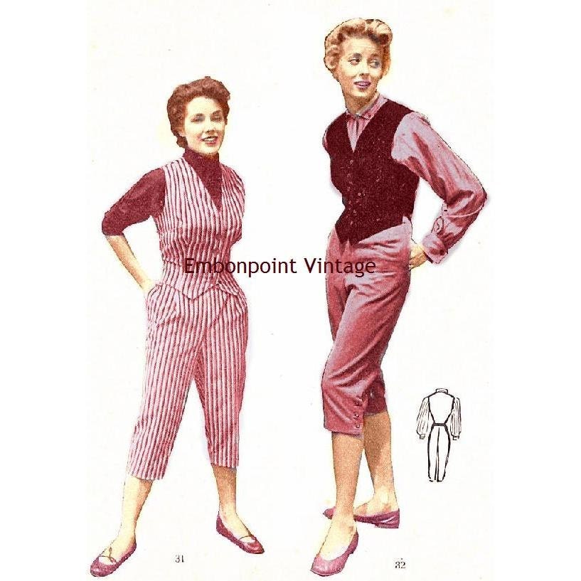 Plus Size (or any size) Vintage 1949 Capri pants / pedal pushers Sewing Pattern - PDF - Pattern No 32 Cecilia Pants tuppu.net/4dbb6fb5 #EmbonpointVintage #plussizevintage #Etsy #PedalPushers