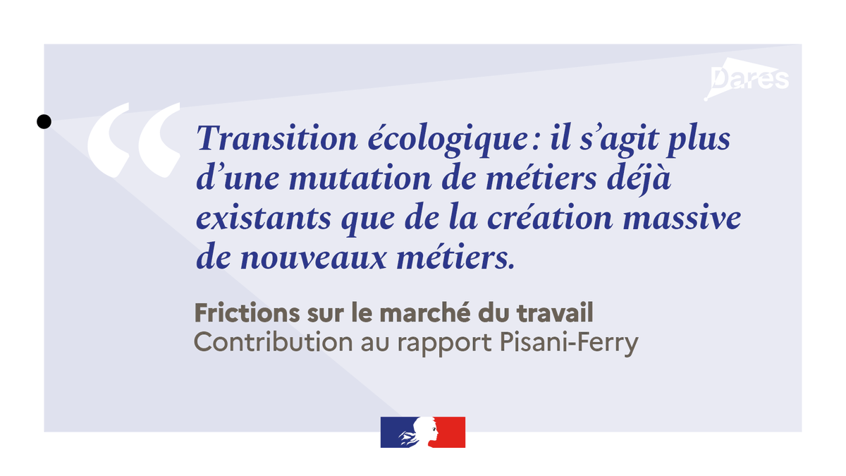 #Emploi | Quels #métiers seront impactés par la transition #écologique ? Consultez l'apport de la #Dares au rapport de <a href="/pisaniferry/">Jean Pisani-Ferry</a> et <a href="/Selma_Mahfouz/">Selma Mahfouz</a> ⤵️ dares.travail-emploi.gouv.fr/publication/le…