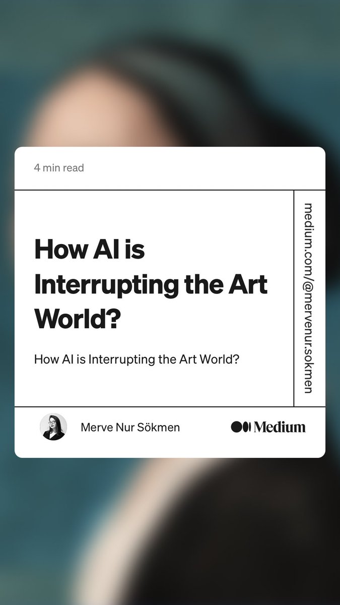 “How AI is Interrupting the Art World?”
⁦<a href="/Medium/">Medium</a>⁩
medium.com
<a href="/mervenur/">merwish</a>.sokmen/is-ai-democratizing-the-art-world-29c577c4ce83?source=twitterShare-762c10d8b5a8-1685421629

#ai #midjourney #art #article