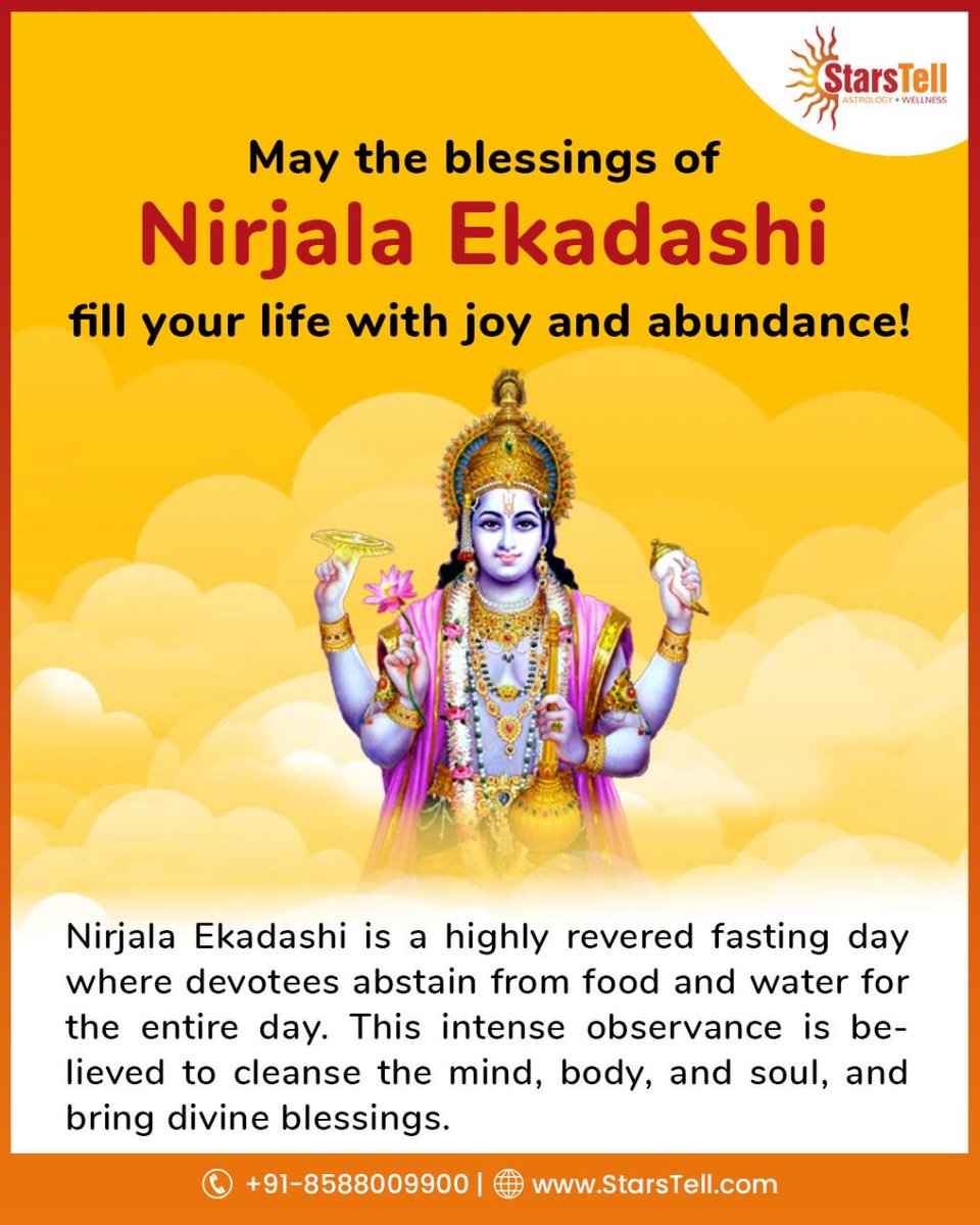 Wishing you a blessed day of fasting and devotion! 🌺✨

#StarsTell #NirjalaEkadashi #FastingDay #SpiritualObservance #ekadashi #fast #fasting #blessings #auspicious #revered