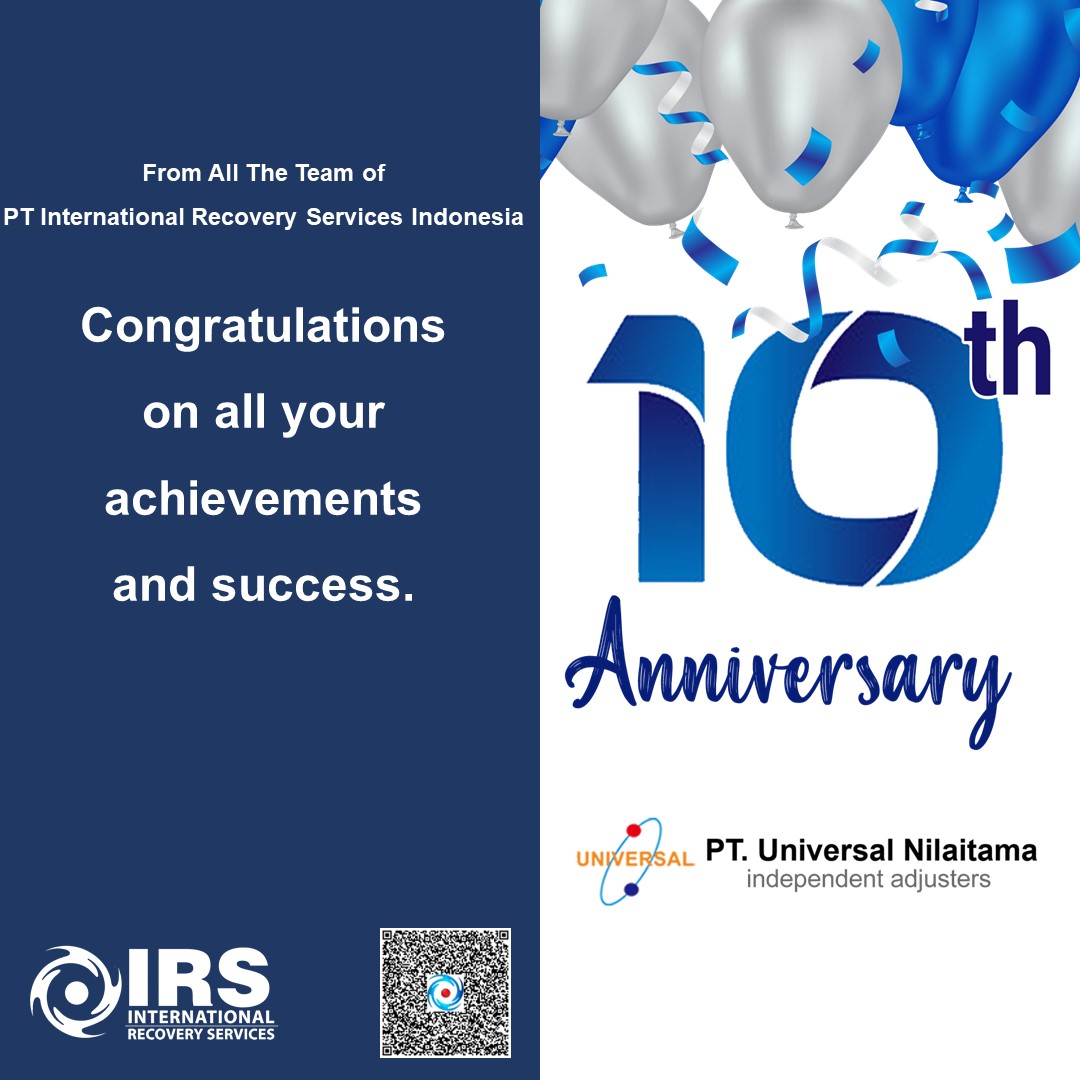 Congratulations from all the Team at PT International Recovery Services Indonesia to PT. Universal Nilaitama Loss Adjuster

#internationalrecoveryservices #greetings #insurance #celebration #anniversary #UNTAdjuster #LossAdjuster