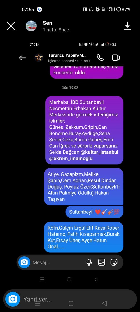 @ibb_kultur Sultanbeyli....
Güneş
Zakkum
Buray
Gece Yolcuları
Gripin
Burcu Güneş
Aydilge
Atiye
Sena Şener
Ersay Üner
Can Bonomo
Melike Şahin
Köfn ve listedekiler bekleniyor.