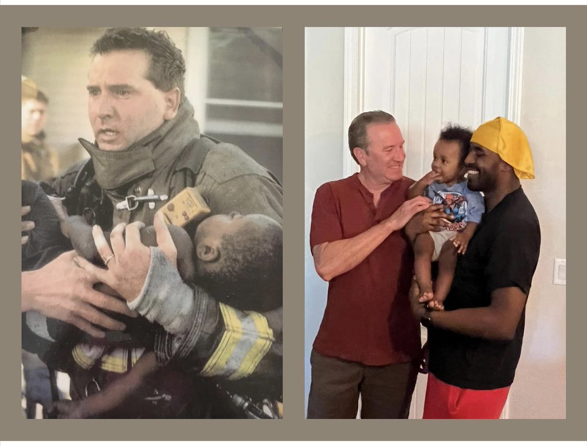 XavierDimples's tweet image. When I was 2 years old my house caught on fire &amp;amp; I was trapped inside, I ended up dying that day &amp;amp; this firefighter, Jeff Ohs, saved me from that building &amp;amp; brought my back to life. Now 23 years later he is holding my 2 year old son. I literally wouldn’t be here without him