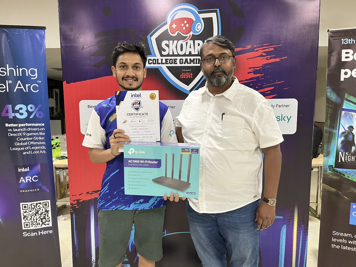 Congratulations to LOKESH for being the Most Valuable Player, of the SCGC LAN Tournament event of IIT Kanpur!🎉🎮🏆

Your outstanding performance in the game has earned you a well-deserved prize - a brand-new @TPLINK wifi router! 📶💻

#esports #collegegaming #collegeesports