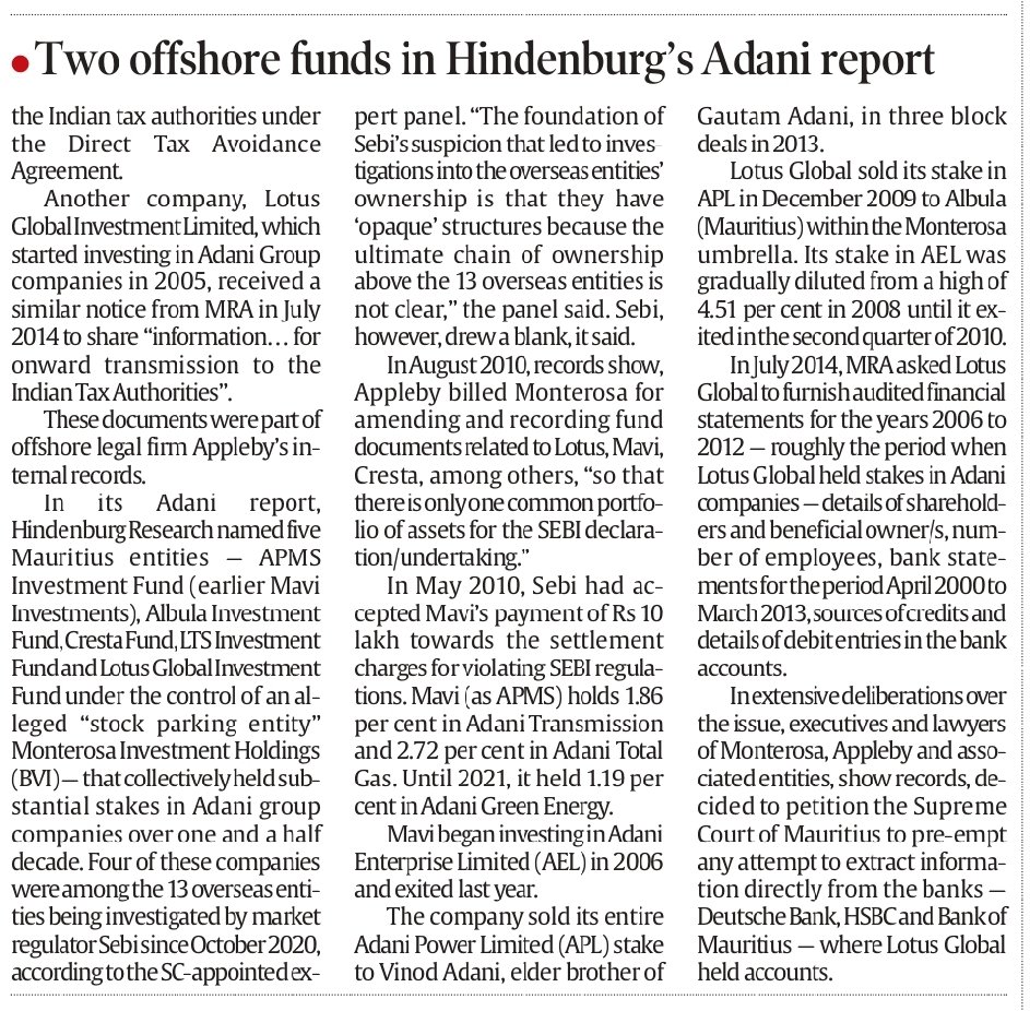 May 2010, Sebi accepted Mavi’s payment of Rs 10 lakh towards settlement charges for violating SEBI regulations. Mavi holds 1.86 per cent in Adani Transmission and 2.72 per cent in Adani Total Gas. Until 2021, it held 1.19% in Adani Green Energy. 2/4