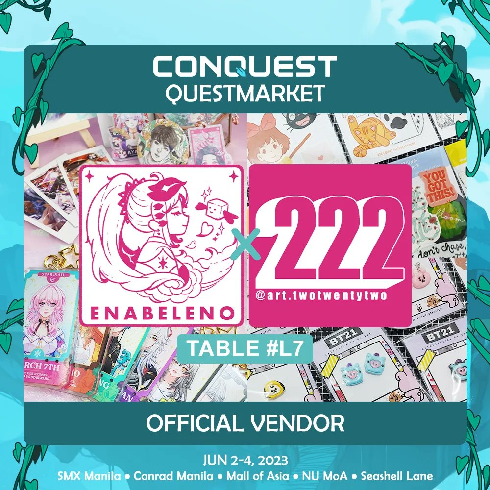 ArtTwotwentytwo's tweet photo. 3 Days to go! โจ
Excited to see you all this June 2-4 at @CONQuestPHL 2023! โค๏ธ
Drop by and say hi at Table L7 to get yourselves freebies from us and @enabeleno โค๏ธ
Event area is open until 7:30pm โจ
See you in the skies! โ๏ธ
#Conquestph #conquestfestival2023 #Artshop https://t.co/STLqfl8NYw