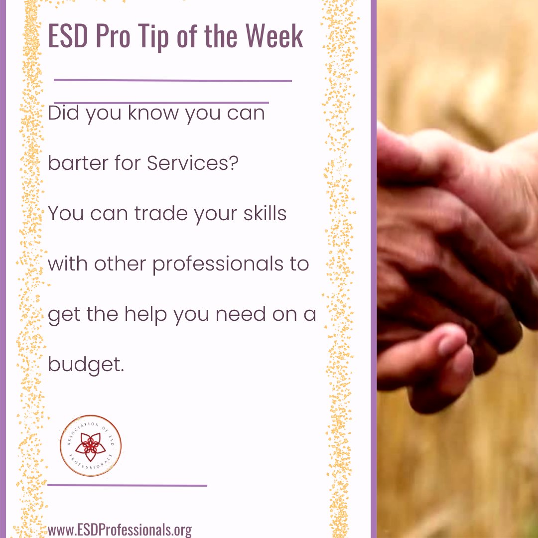 ESDProfessional's tweet photo. ESD Pro Tip of the Week

Have you consider offering your skills in exchange for services you need? When you're just getting started, trade with other professionals can get you the help you need. 

Have you ever done an exchange? How did it go?

#SelfDefense https://t.co/9Guzg7aGF3