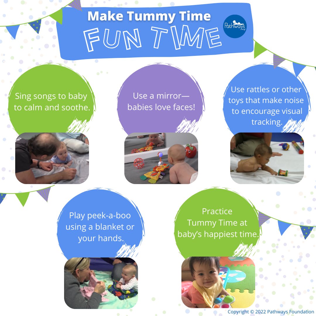 Try these activities to make #TummyTime fun and engaging for baby! Which is your favorite? Try these fun Tummy Time moves: ow.ly/w0KS50Oyk9g #motorskills #pediatrictherapy #physio #physicaltherapy #babytips #newparents #babyhealth
