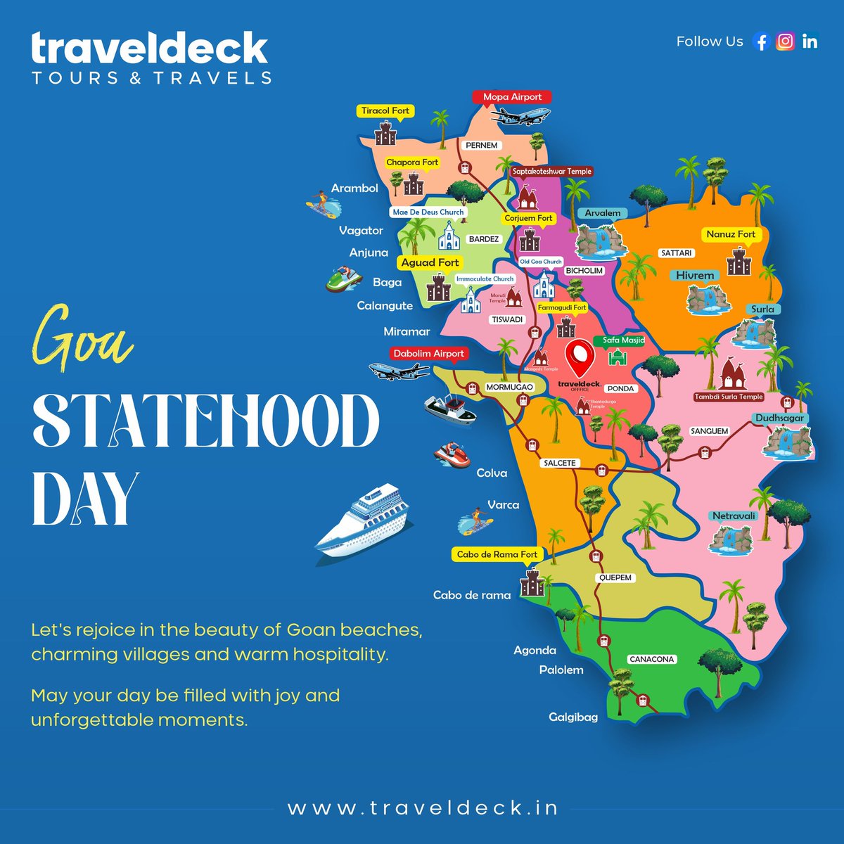 Celebrate the essence of belonging to the best of nature's wonders in a little so-awesome state with Traveldeck. Happy Statehood Day fellow Goykars!
.
.
.
#travelgoals #goa #travelinspiration #travelagent #india #travelindia #travelagents #goastatehoodday #goadiaries